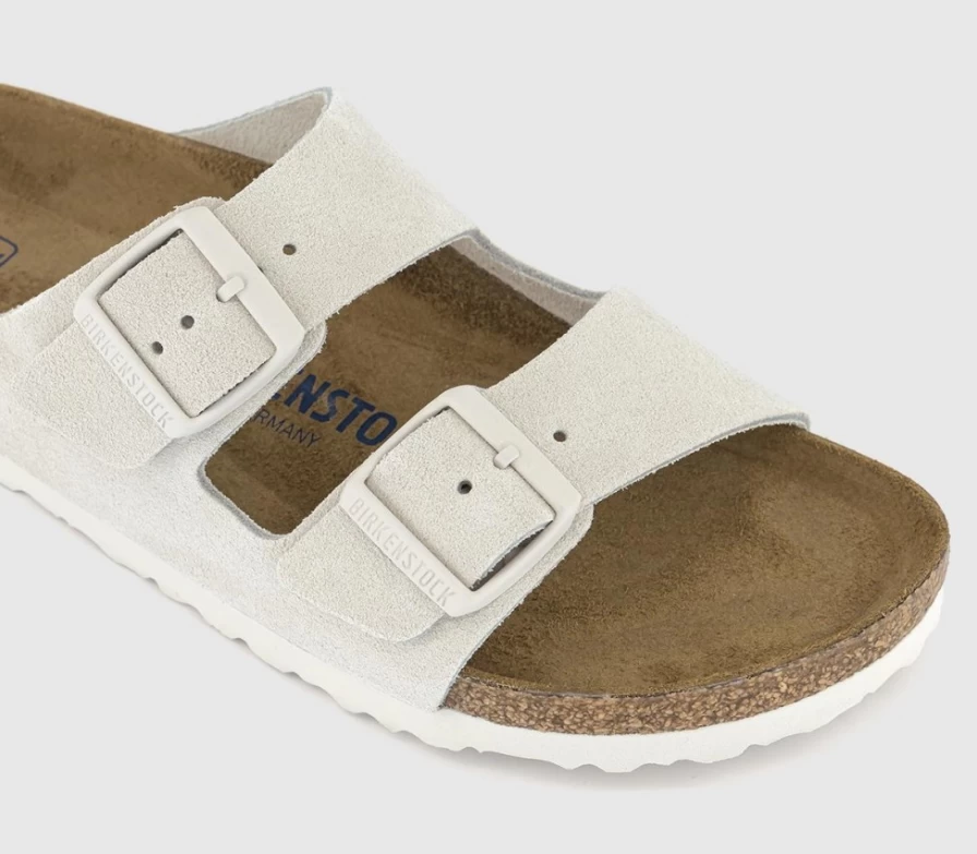 BIRKENSTOCK Arizona Two Strap Sandals for Men in Antique White Suede | Comfortable Leather Footbed Slides