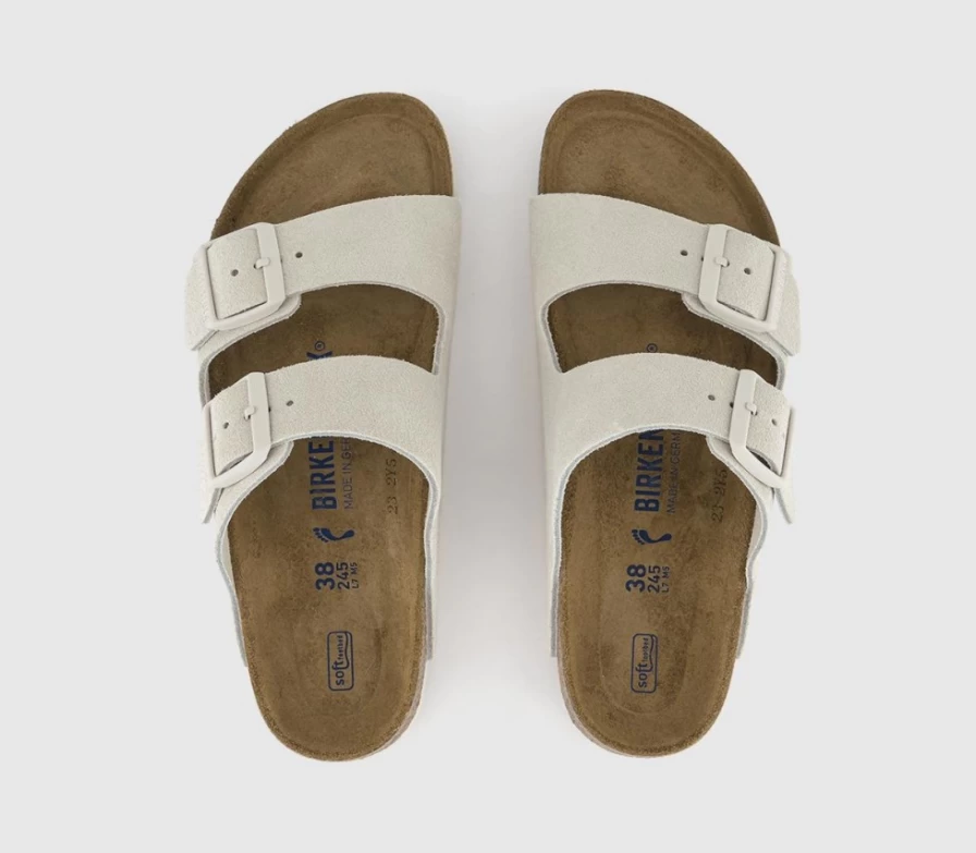 BIRKENSTOCK Arizona Two Strap Sandals for Men in Antique White Suede | Comfortable Leather Footbed Slides