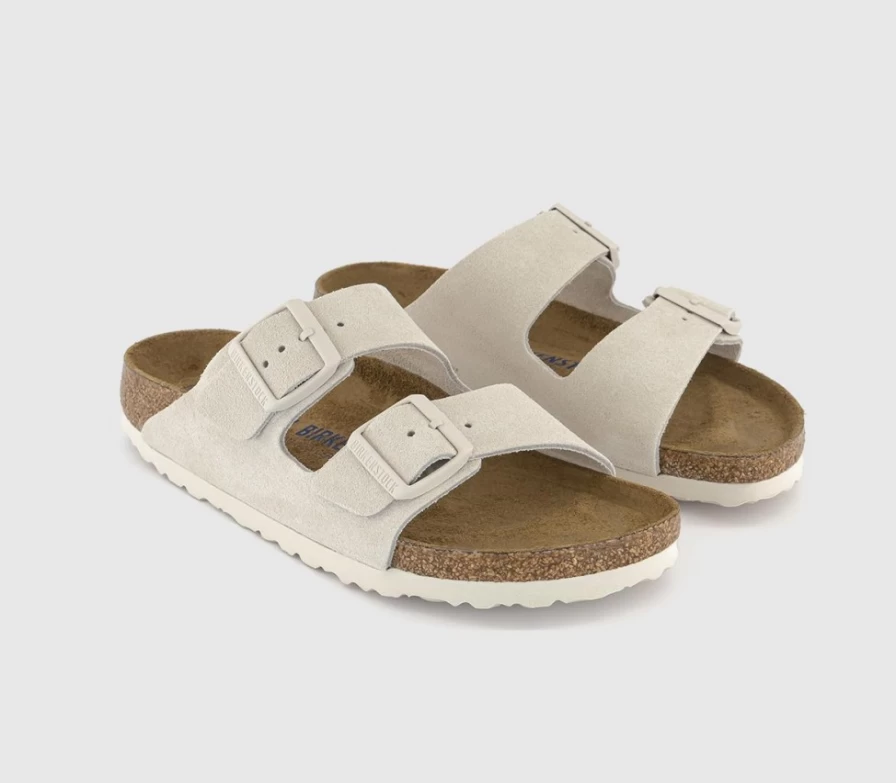 BIRKENSTOCK Arizona Two Strap Sandals for Men in Antique White Suede | Comfortable Leather Footbed Slides