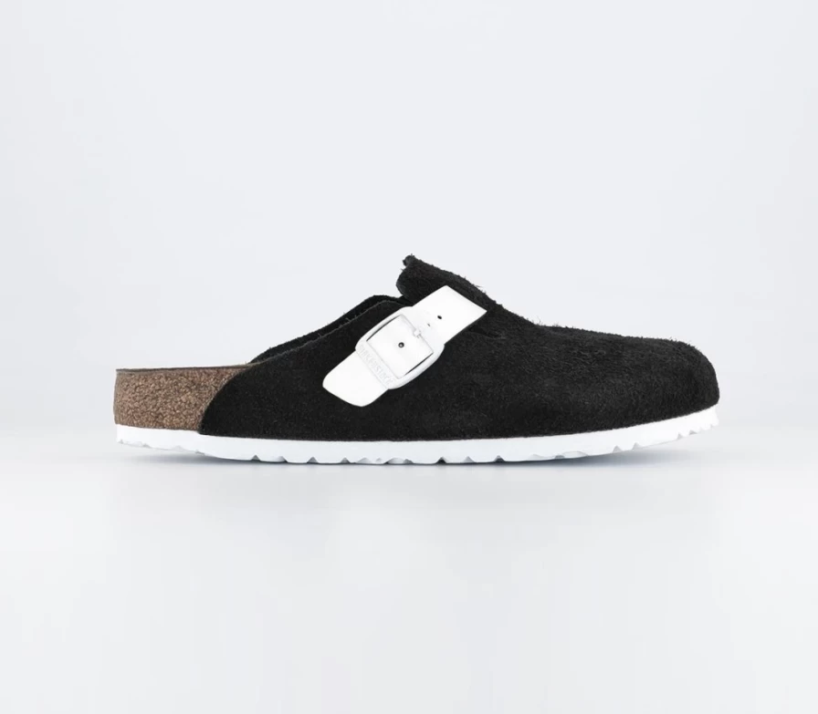 BIRKENSTOCK Boston Clogs for Men in Black & White - Comfortable Leather Slip-On Mules