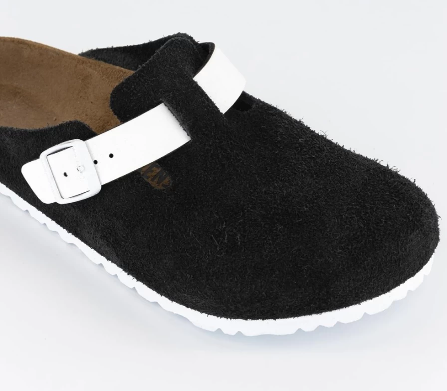BIRKENSTOCK Boston Clogs for Men in Black & White - Comfortable Leather Slip-On Mules