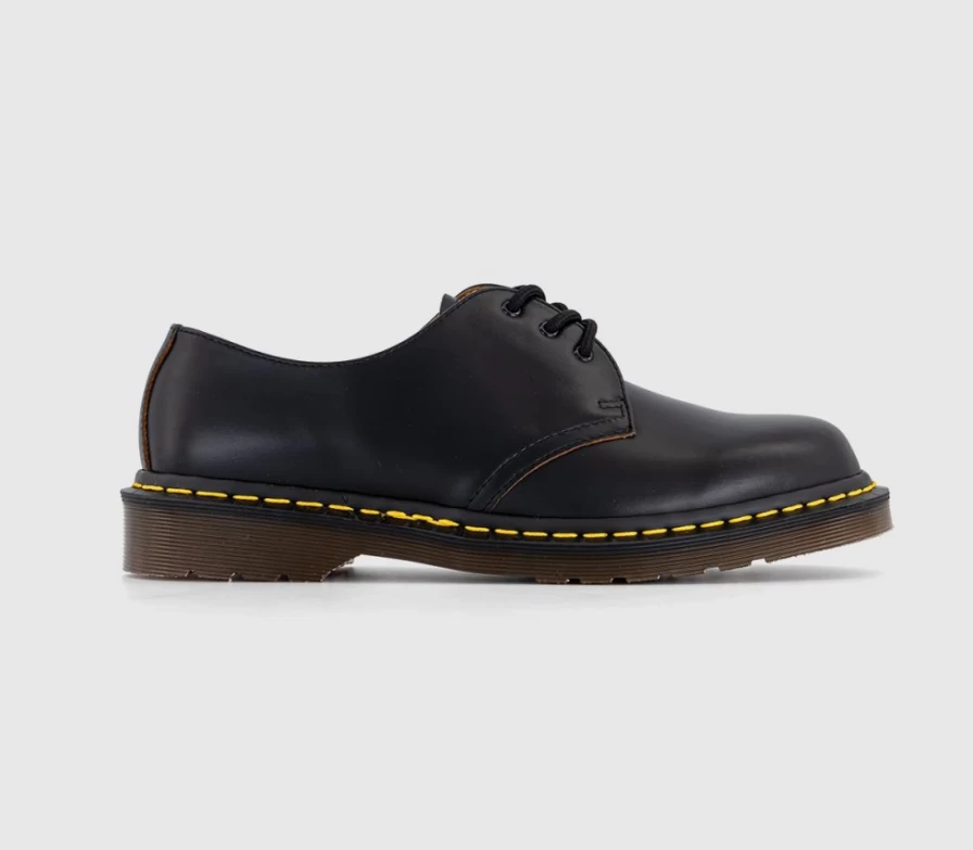 Dr. Martens Men's Black Quillon Vintage 3 Eye Shoes - Classic Leather Lace-Up Boots