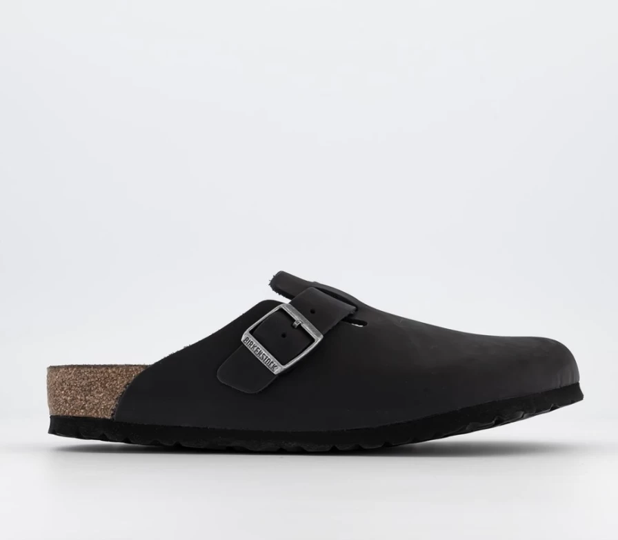 BIRKENSTOCK Boston Clogs for Men - Black Oiled Leather Slip-On Shoes