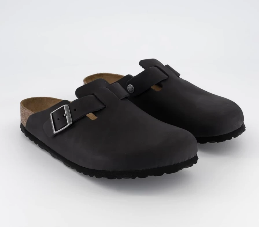 BIRKENSTOCK Boston Clogs for Men - Black Oiled Leather Slip-On Shoes