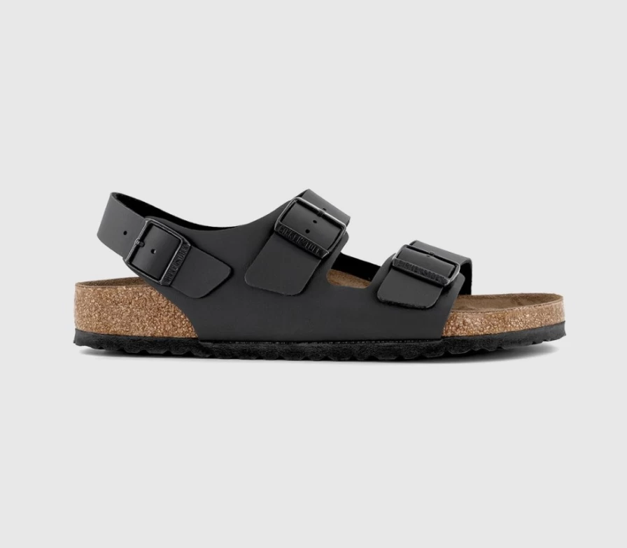 BIRKENSTOCK Milano Black Leather Sandals for Men - Comfortable Footbed & Adjustable Straps