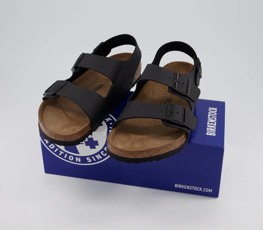 BIRKENSTOCK Milano Black Leather Sandals for Men - Comfortable Footbed & Adjustable Straps