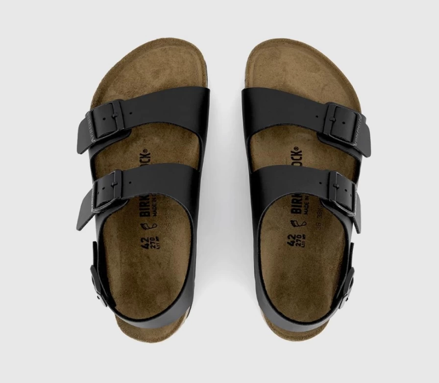 BIRKENSTOCK Milano Black Leather Sandals for Men - Comfortable Footbed & Adjustable Straps