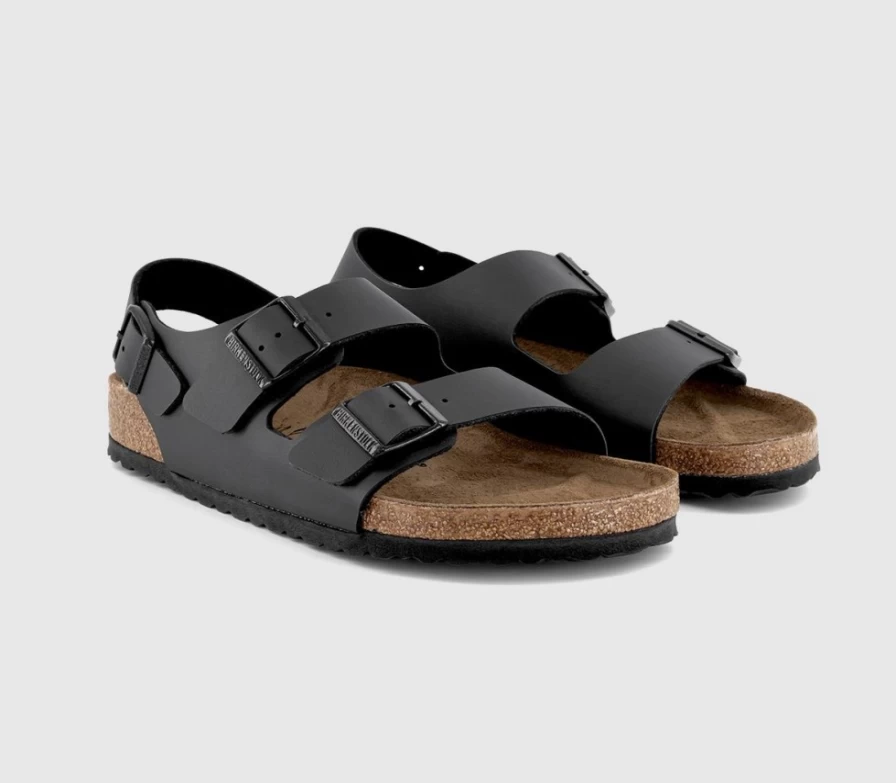 BIRKENSTOCK Milano Black Leather Sandals for Men - Comfortable Footbed & Adjustable Straps