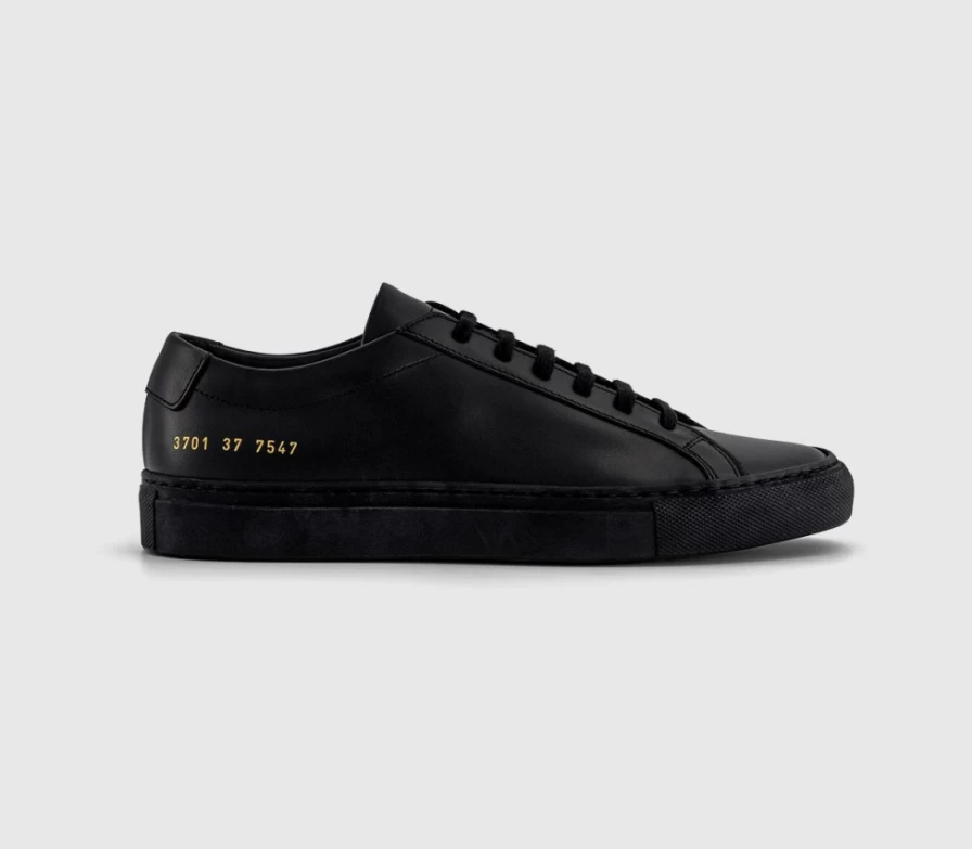 Common Projects Achilles Low White Trainers for Women - Black Leather Sneakers