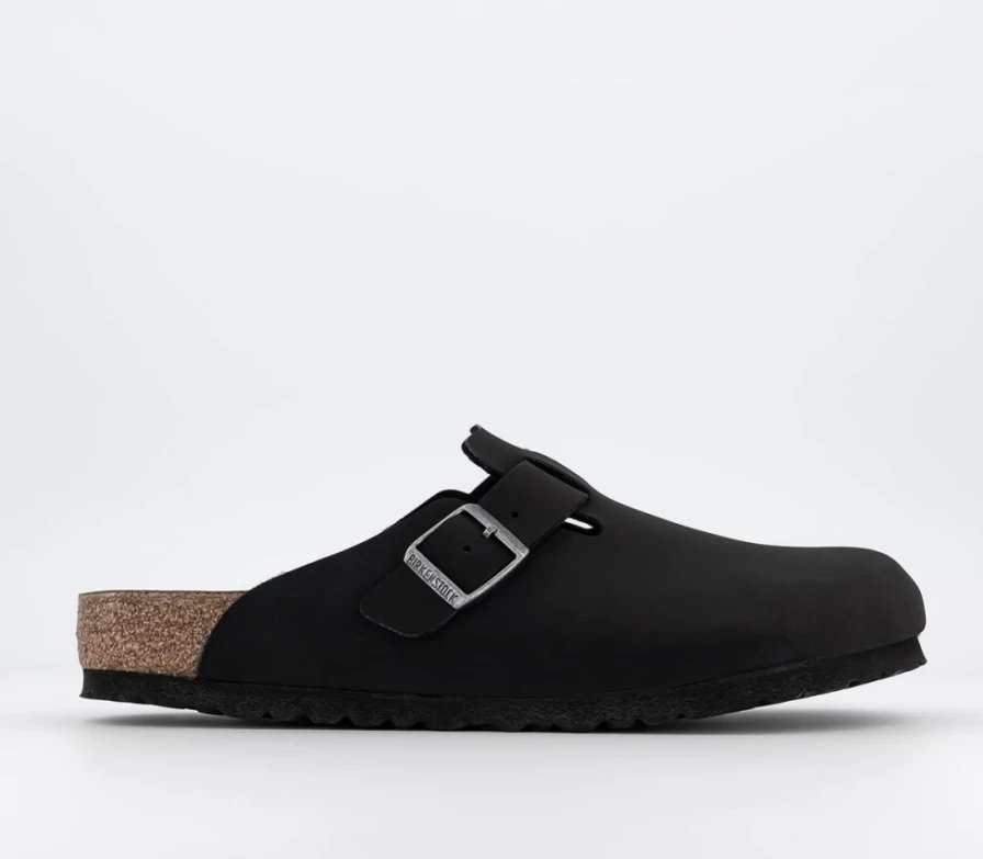 BIRKENSTOCK Boston Clogs for Men in Earthy Vegan Black - Comfortable Vegan Leather Slip-On Mules
