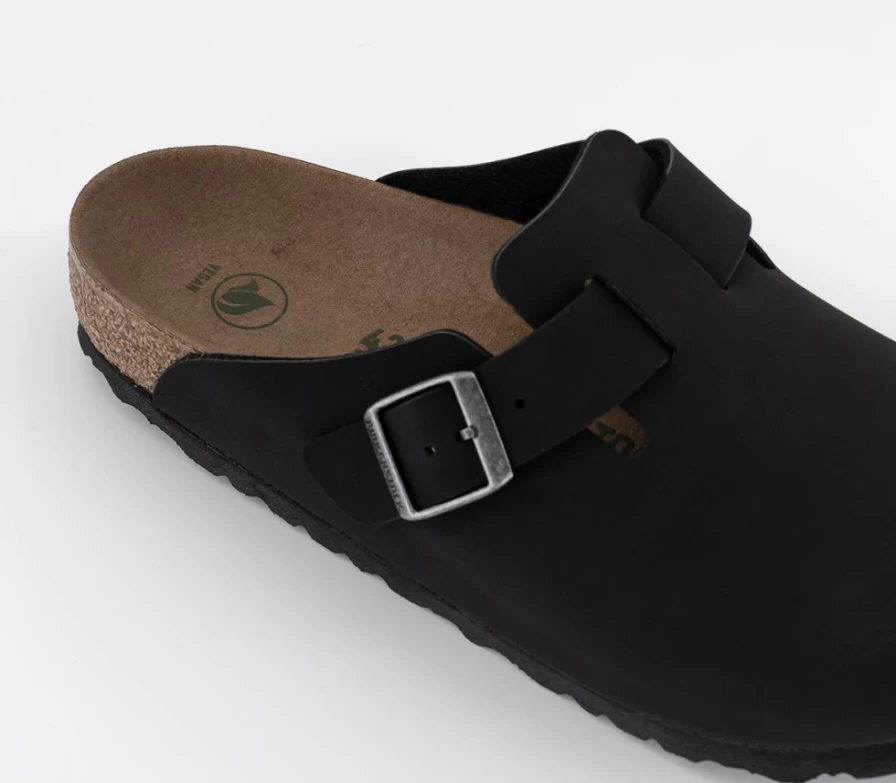 BIRKENSTOCK Boston Clogs for Men in Earthy Vegan Black - Comfortable Vegan Leather Slip-On Mules