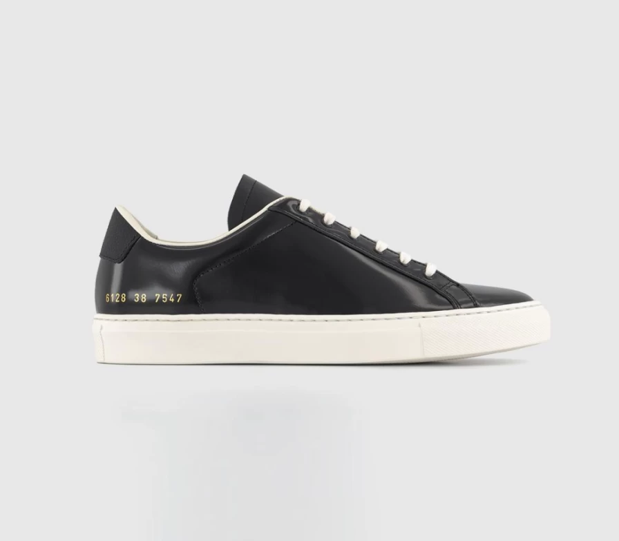 Common Projects Men's Black Retro Gloss Trainers - Premium Leather Sneakers