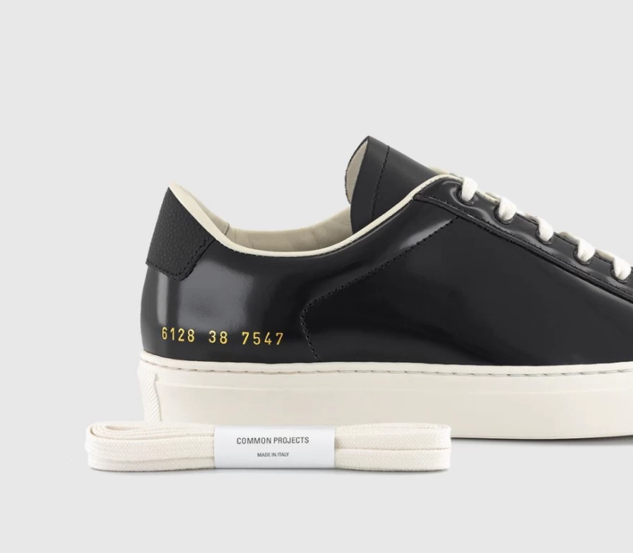 Common Projects Men's Black Retro Gloss Trainers - Premium Leather Sneakers