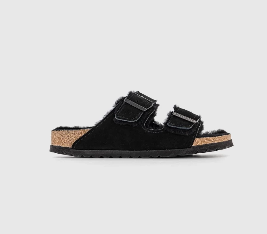 BIRKENSTOCK Arizona Shearling Sandals for Men - Black Soft Footbed Comfort Slide