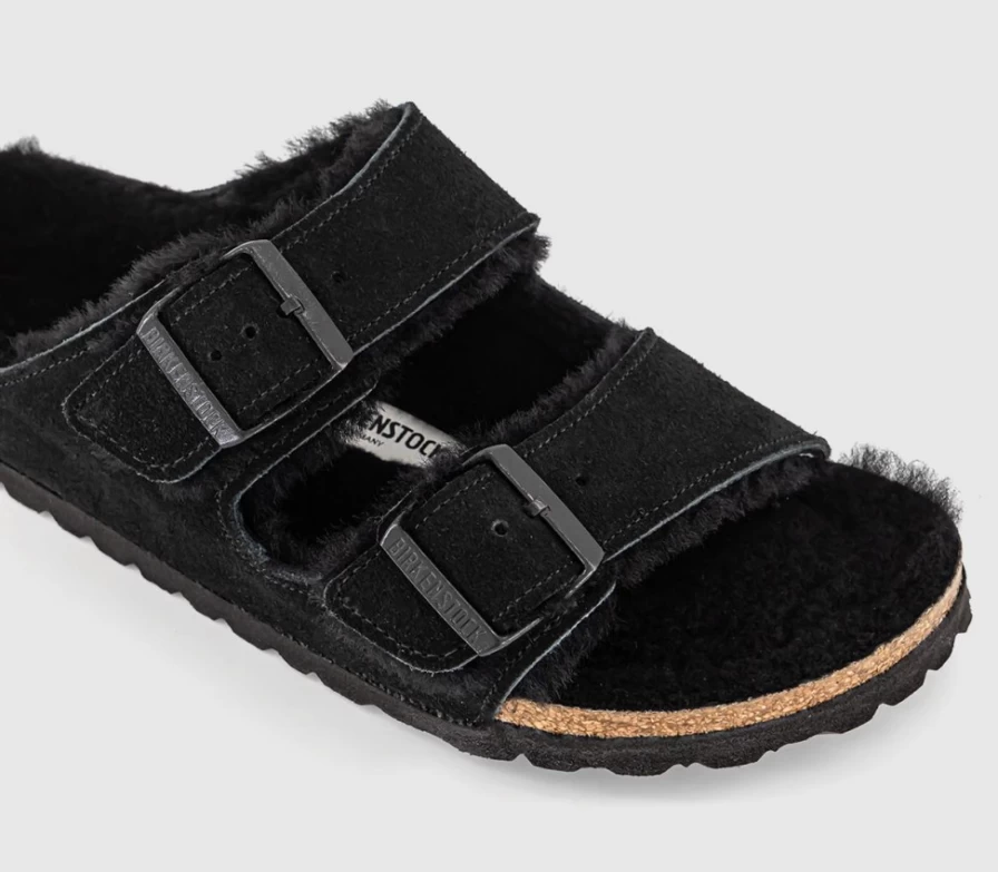 BIRKENSTOCK Arizona Shearling Sandals for Men - Black Soft Footbed Comfort Slide