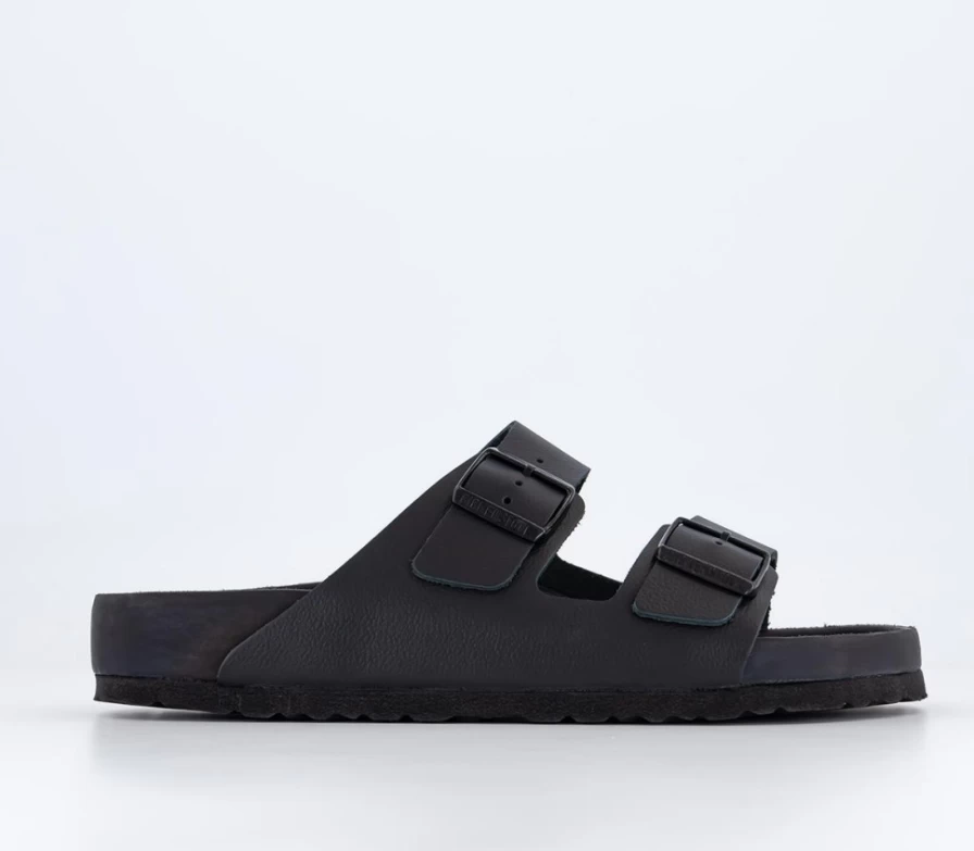 BIRKENSTOCK Arizona Black Leather Sandals for Men | Comfortable Footbed & Adjustable Straps