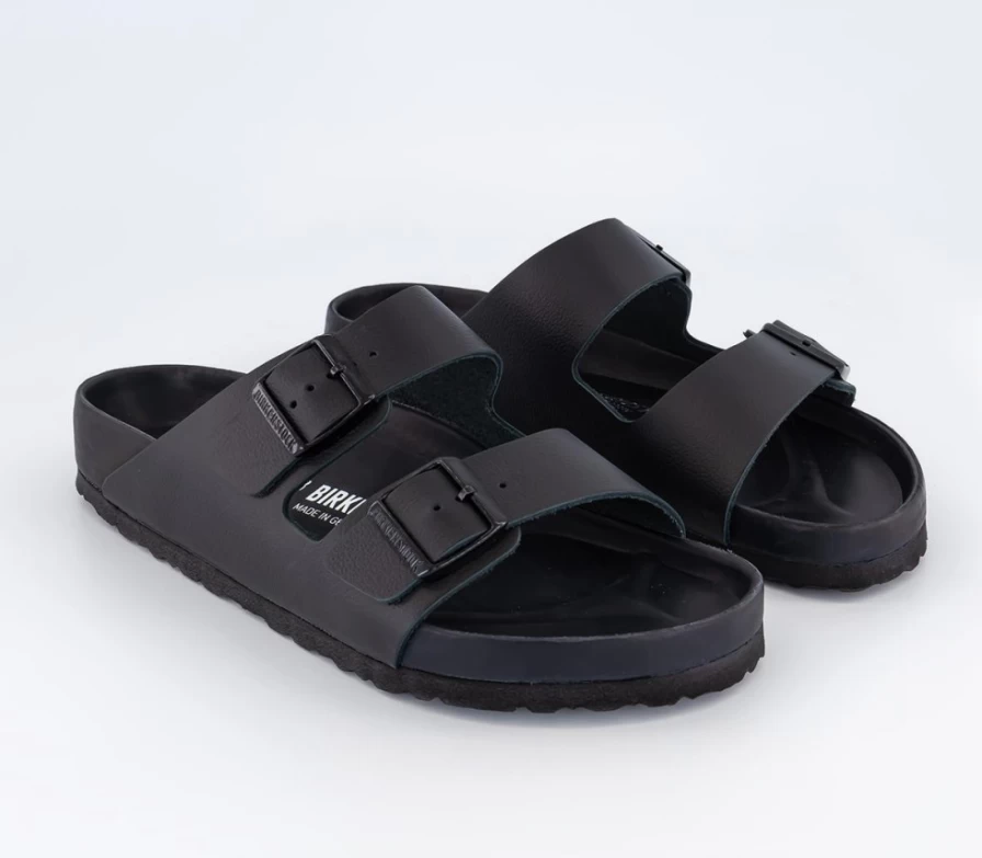 BIRKENSTOCK Arizona Black Leather Sandals for Men | Comfortable Footbed & Adjustable Straps