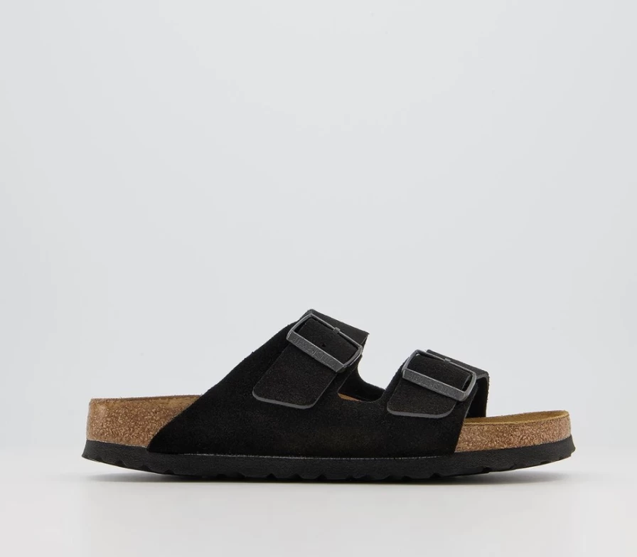 BIRKENSTOCK Arizona Two Strap Sandals for Men in VL Black Suede - Comfortable Leather Footbed Slides