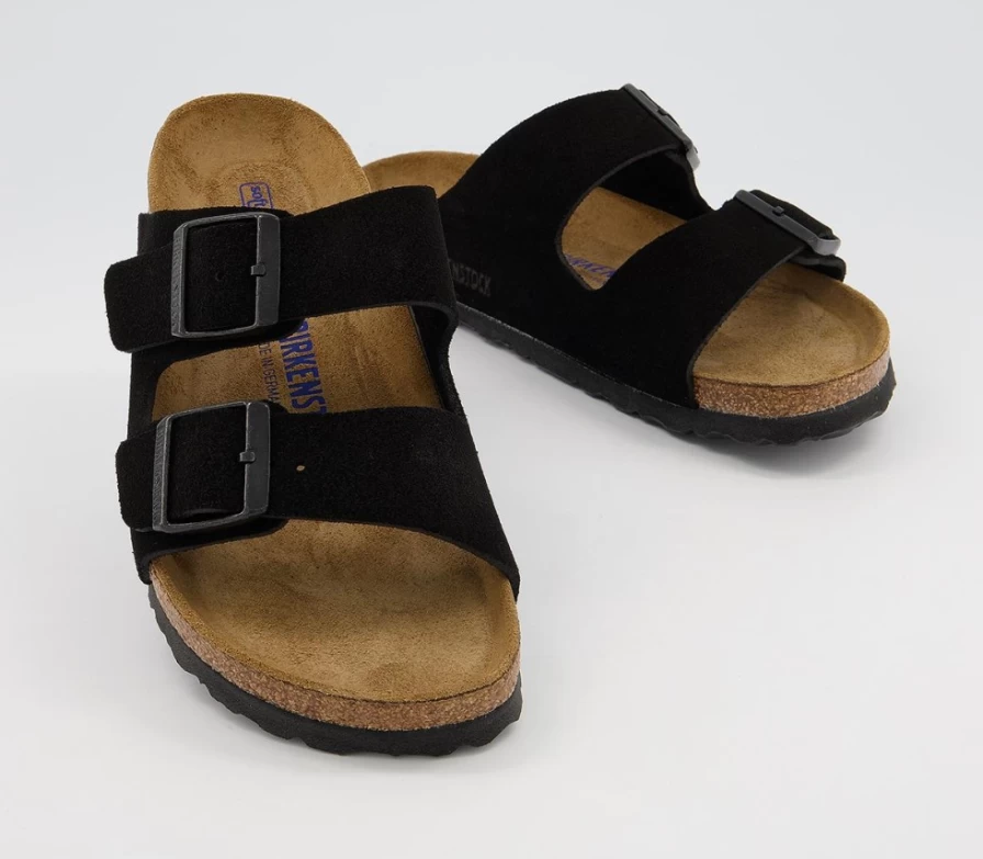 BIRKENSTOCK Arizona Two Strap Sandals for Men in VL Black Suede - Comfortable Leather Footbed Slides