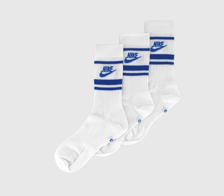 Nike Men's White Blue Stripe Crew Socks 3-Pack - Comfortable Athletic Socks