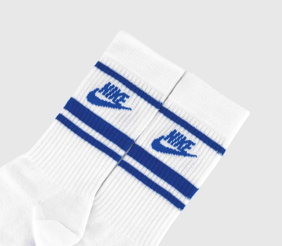 Nike Men's White Blue Stripe Crew Socks 3-Pack - Comfortable Athletic Socks