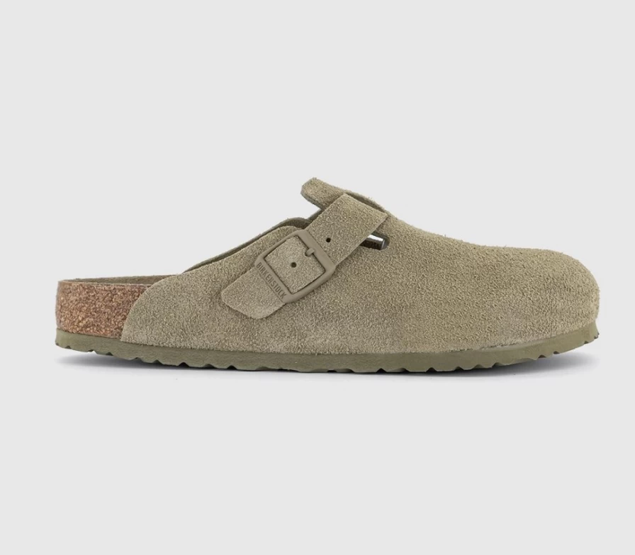 BIRKENSTOCK Boston Clogs for Men in Faded Khaki - Comfortable Leather Slip-On Mules