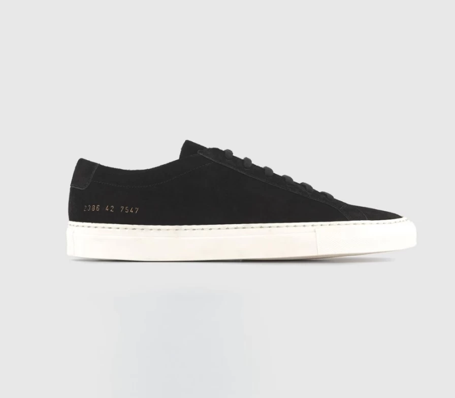 Common Projects Men's Achilles Low Top Sneakers in Black Waxed Suede