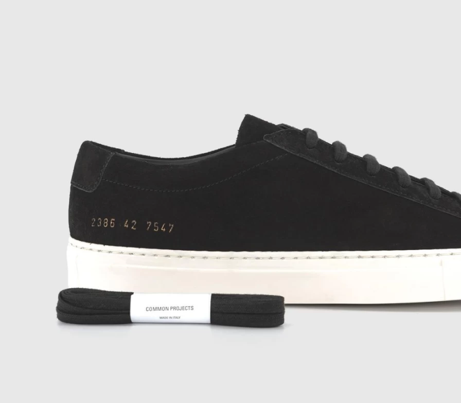 Common Projects Men's Achilles Low Top Sneakers in Black Waxed Suede